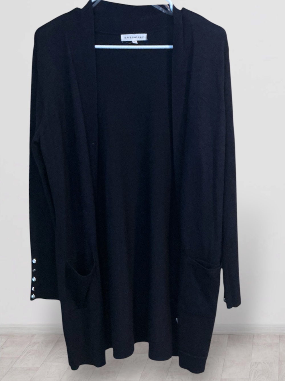 🌺Retrology Navy Open-Front Cardigan with Sleeve Buttons